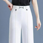 [Pagá 3, Llevate 5] Pantalones de Mujer Lavina de Tiro Alto con Botones Frontales en Poliéster y Seda Color Hielo