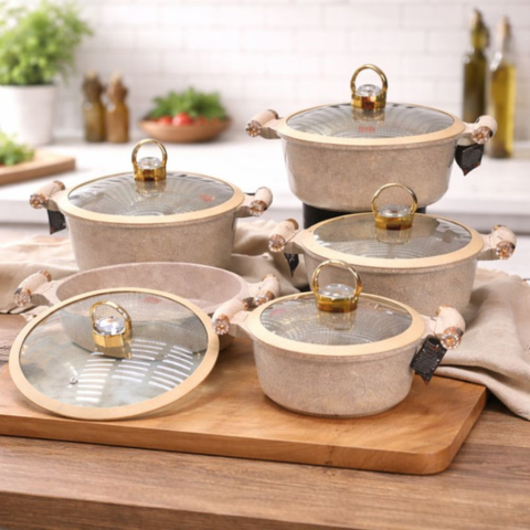 Juego de 5 Ollas de Cerámica Antiadherente con Triple Revestimiento (¡Cociná más rápido y con mucho menos desorden!)